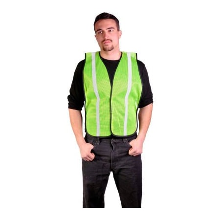 Gss Safety GSS Safety 3003 Non-ANSI Economy Vest with 1"W Stripe, Lime with White Stripes, One Size Fits All 3003**